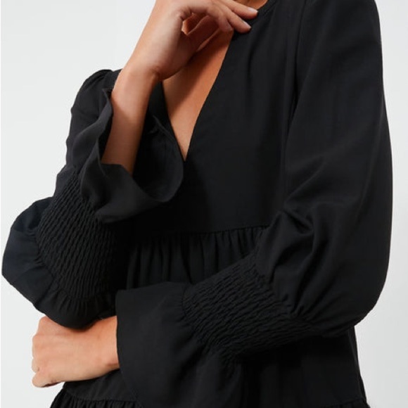 Pomander Place Tuckernuck Crepe Kenzo Mini Dress Tiered Long Sleeve Black Small - Picture 7 of 15